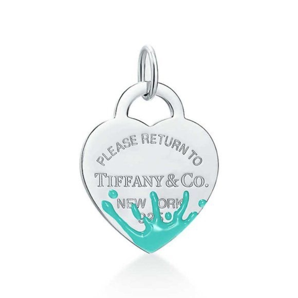Authentic Tiffany Sterling Silver RTT Color Splash Heart Tag Charm in Blue